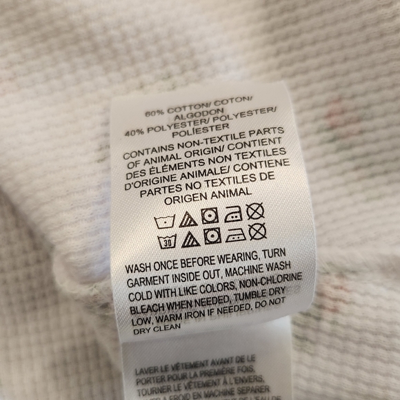 Lucky Brand Floral Waffle Knit Henley Top Women Large Cream Long Sleeve Spring - Picture 9 of 10